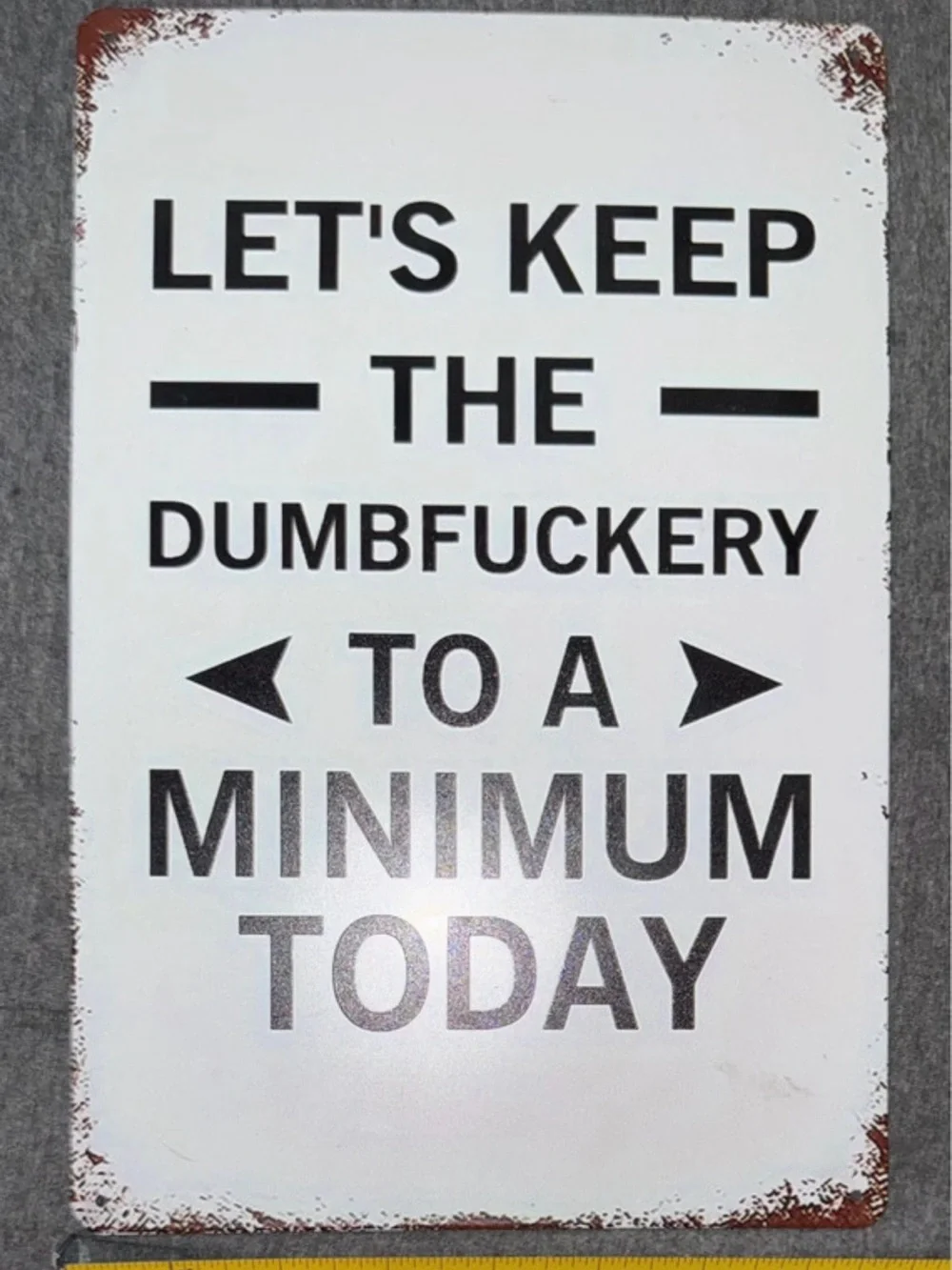 Keep The Dumbfuckery To A Minimum Funny Metal Sign